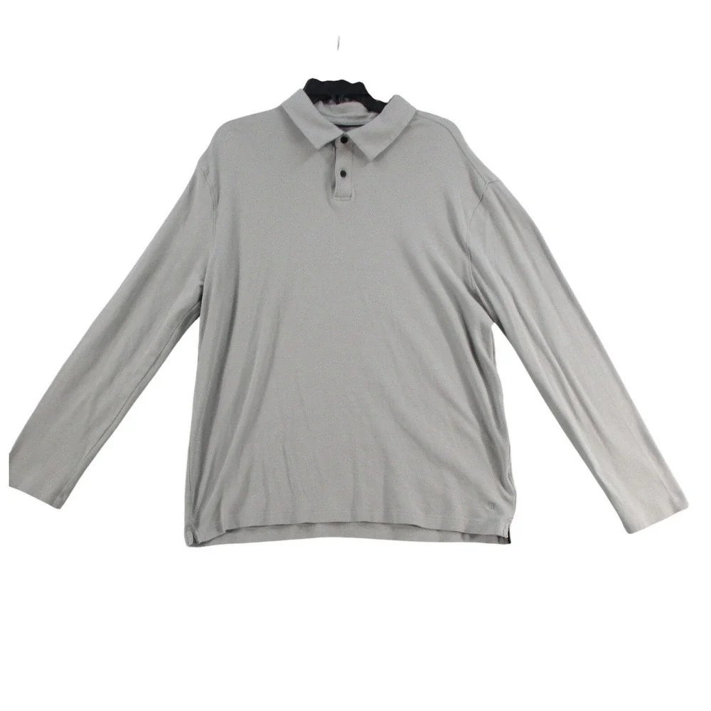 Banana Republic Mens XL Long Sleeve Polo Shirt Gray 100% Cotton 1719897